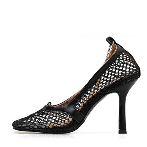 Sexy Mesh Pumps Sandals Female Square Toe High Heel