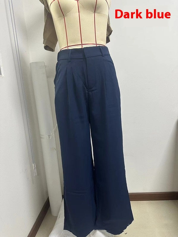 Pocket High Waist Wide Leg Casual Suit Pants