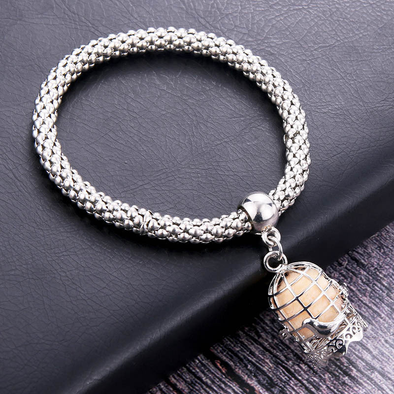 Hollow Tree Of Life Peach Heart Pendant Essential Oil Corn Chain Bracelet Women