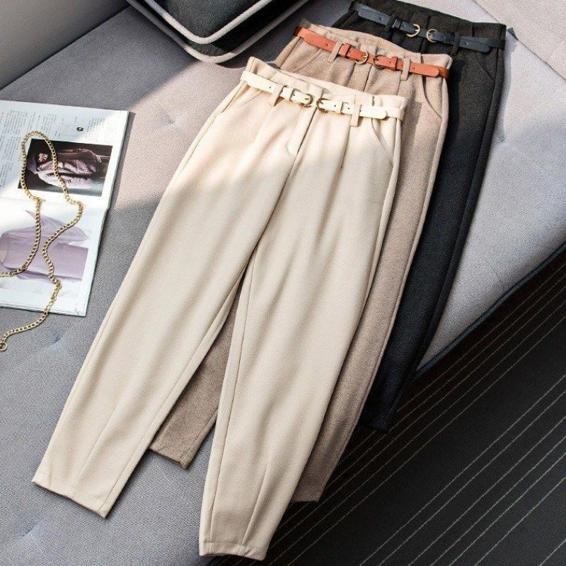 Women's Autumn And Winter Woolen Pants Fleece Casual Harem Pants