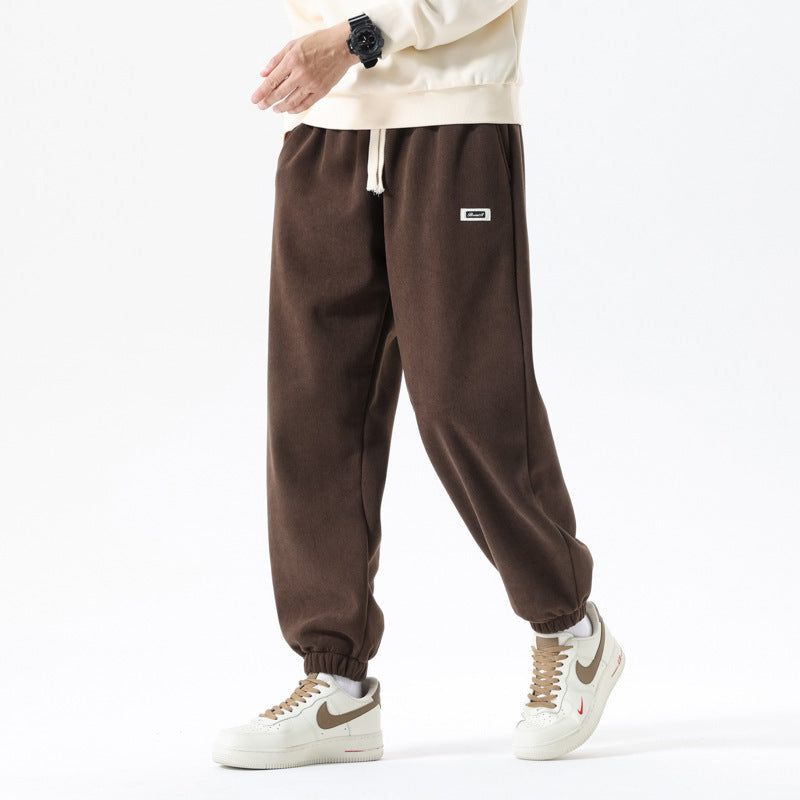 Winter Fleece-lined Thick Corduroy Loose Wide Sports Pants