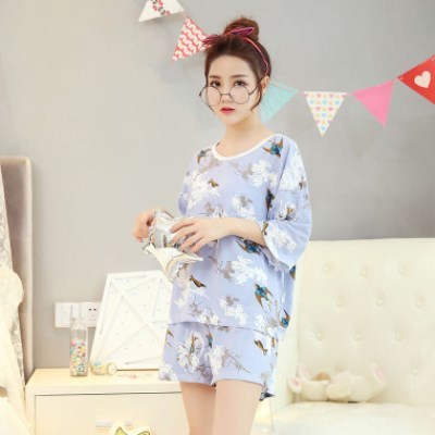 Women Pajamas Set Thin Short Sleeve Cute Sleepwear Homewear