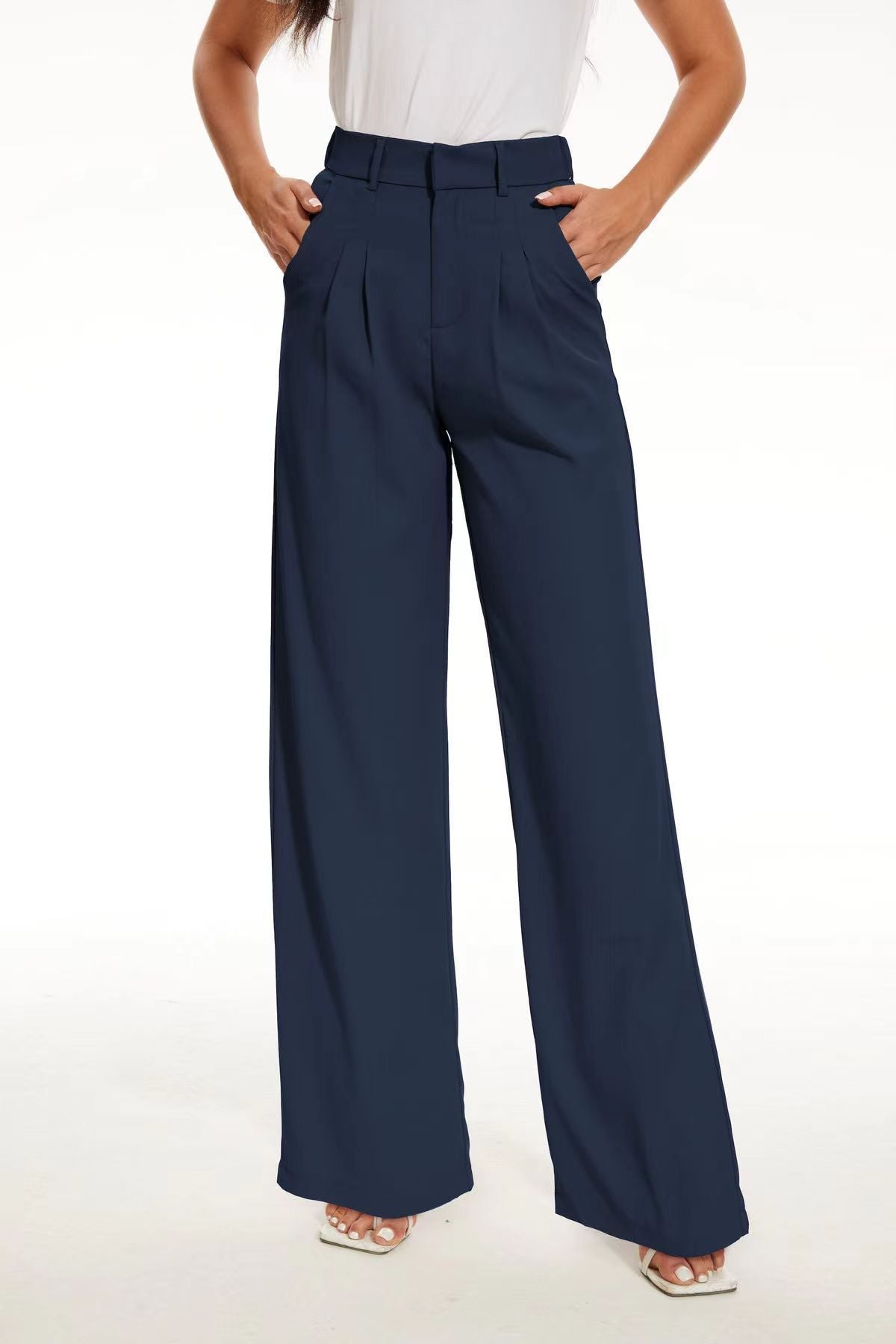 Pocket High Waist Wide Leg Casual Suit Pants