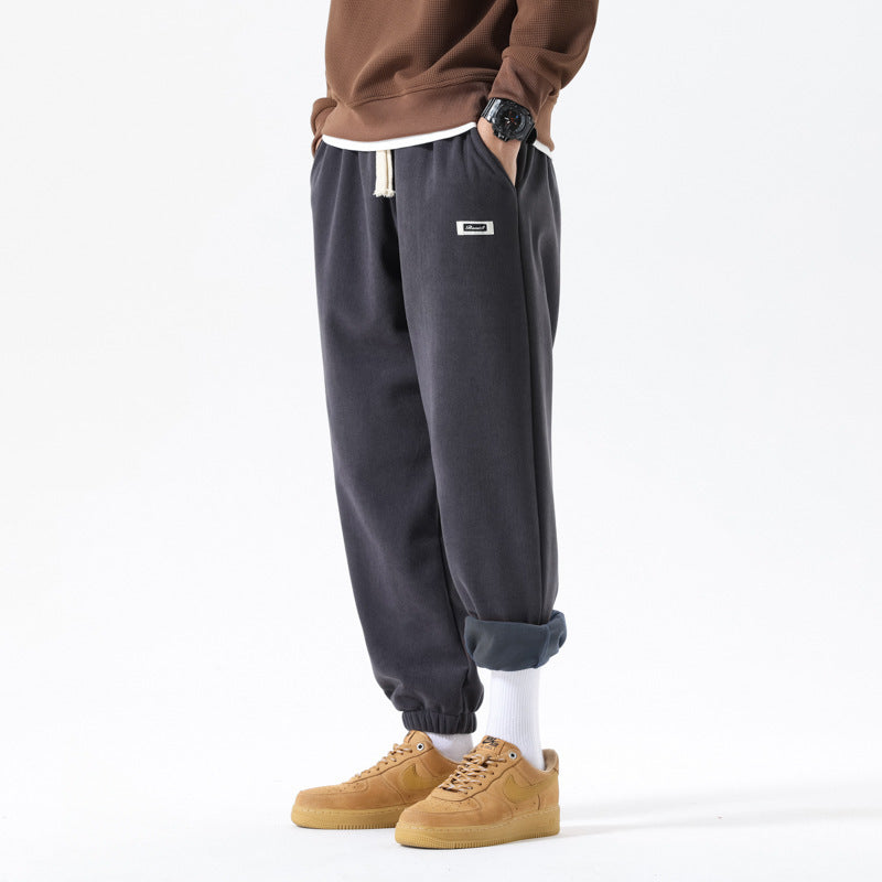 Winter Fleece-lined Thick Corduroy Loose Wide Sports Pants