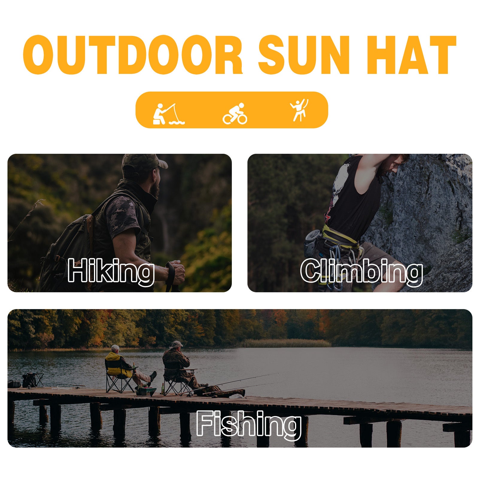 Sun Hat Wide Brim UV Protection Foldable Bucket Hat for Fishing Hiking Camping 12CM Brim